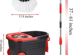 360° Spin Mop Bucket Set with Wheels 9( mop bucket 3pads)